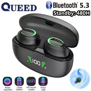 Новая беспроводная Bluetooth-гарнитура Tws с мини-цифровым дисплеем, сверхдлительным сроком службы батареи, спортивные наушники-вкладыши 5.3 чёрный