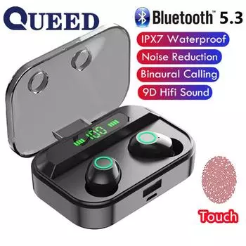Новая беспроводная гарнитура TWS 5.3 Touch Bluetooth с двумя вкладышами и светодиодным номером, показывающим движение чёрный