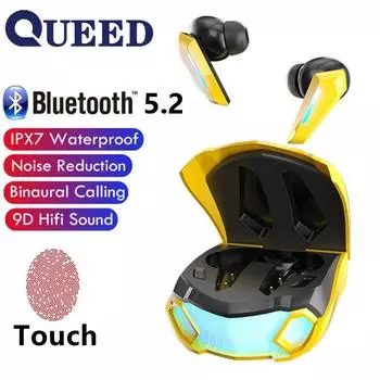 Новая беспроводная интеллектуальная Bluetooth-гарнитура TWS с двумя наушниками и низкой задержкой 5.2 жёлтый