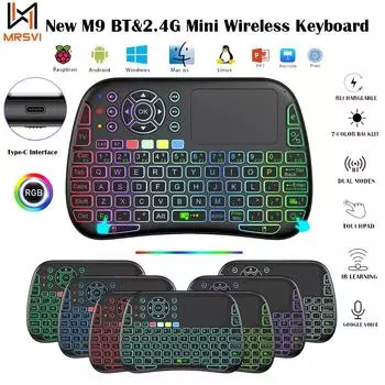 Новая беспроводная мини-клавиатура M9 BT&2.4G с подсветкой Type-C, голосовым ИК-управлением, сенсорной панелью Air Mouse для Android TV Box PC