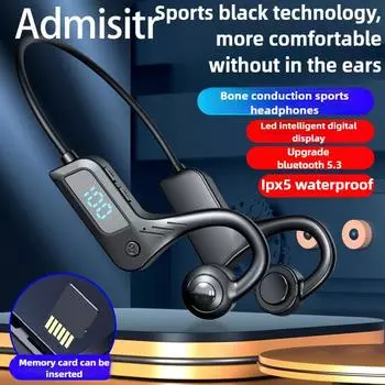Новая Bluetooth-гарнитура 5.3 с цифровым дисплеем и костной проводимостью, водонепроницаемые наушники, беспроводная карта чёрный