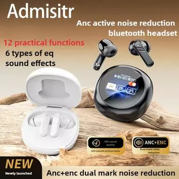 Новая Bluetooth-гарнитура с круглым экраном и шумоподавлением 5.4 Sports ANC+ENC беспроводная Bluetooth-гарнитура с экраном чёрный