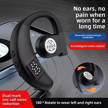 Новая Bluetooth-гарнитура с одним ухом Earless OWS Hanging Earphone Digital Display Motion Can Rotation Business чёрный