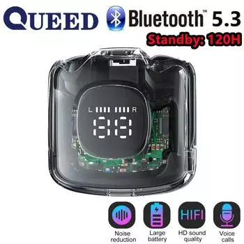 Новая Bluetooth-гарнитура с прозрачным отсеком, беспроводная спортивная полувкладыш с ультра-длительным временем автономной работы, цифровой дисплей, бинауральный чёрный