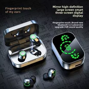 Новая Bluetooth-гарнитура TWS с большим экраном, интеллектуальным цифровым дисплеем, внутриканальными наушниками с подсветкой, спортивная гарнитура чёрный