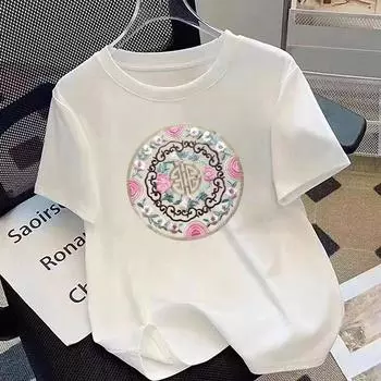 Новая блузка в китайском стиле, женская весна и лето. Новая футболка с короткими рукавами. Женская одежда из чистого хлопка в китайском стиле с нижней рубашкой больших размеров. S белый