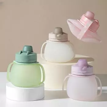 Новая большая чашка для живота, чашка 600 мл с соломой, складная чашка для улицы, съедобный силиконовый устойчивый к падению спортивный чайник большой емкости 600ml