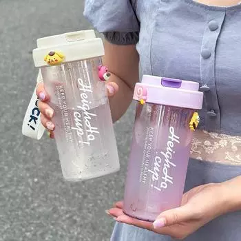 Новая большая емкость соломенная пластиковая бутылка для воды с фильтром для заваривания чая, симпатичная портативная бутылка для питья, кружки для кофе, сока, молока Without 3D Stickers