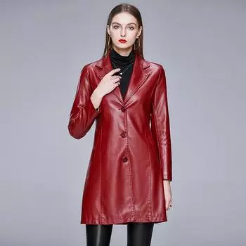 Новая большая кожаная одежда на осень и зиму, женская кожаная куртка средней длины с воротником-поло, женская облегающая кожаная внешняя крышка, модная 4XL