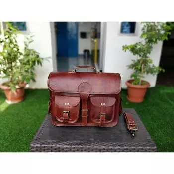 Новая большая мужская компьютерная сумка из настоящей винтажной коричневой кожи через плечо для ноутбука 11 x 15 x 5 in коричневый