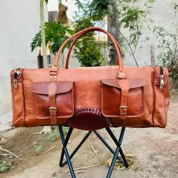 Новая большая винтажная дорожная сумка из козьей кожи для путешествий и выходного дня 30 x 9 x 9 in коричневый