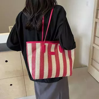 Новая большая вместительная модная и простая сумка темпераментная полосатая женская сумка через плечо иностранный стиль универсальная трендовая сумка-тоут чёрный