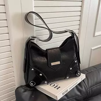 Новая большая вместительная ретро-сумка-тоут, модная популярная сумка на одно плечо с заклепками, простая универсальная женская сумка