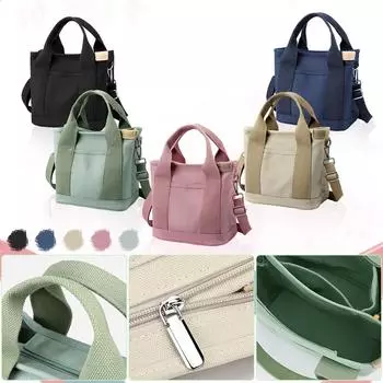 Новая большая вместительная сумка с несколькими карманами, женская парусиновая сумка через плечо, винтажная сумка-тоут для школы One Size чёрный