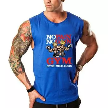 Новая брендовая одежда для бодибилдинга, фитнеса, мужская спортивная майка, жилет NO PAIN NO GAIN, хлопковая стрингер, спортивная рубашка без рукавов M чёрный
