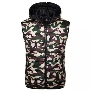 Новая брендовая зимняя куртка с жирафом, мужской жилет с капюшоном, мужская мужская куртка на молнии, повседневный зимний жилет без рукавов, мужской M камуфляжный
