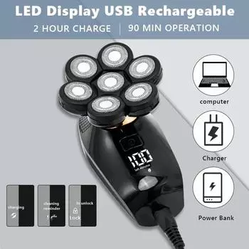 Новая бритва для мужчин 7D независимо 7 резаков с плавающей головкой Водонепроницаемая электрическая бритва Многофункциональный триммер с зарядкой через USB для мужчин