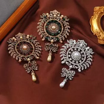 Новая брошь-бантик в стиле барокко в винтажном стиле, винтажная брошь-подвеска в виде цветка со стразами шампанского