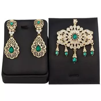 Новая брошь и серьги, комплект свадебных украшений для невесты, красные, зеленые, хрустальные шпильки, ювелирные серьги красный