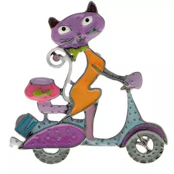 Новая брошь «Кошка ездит на мотоцикле»