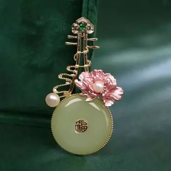 Новая брошь пиона в национальном стиле, жемчужный корсаж с благословением из нефрита, креативная булавка в старинном стиле с ювелирными изделиями