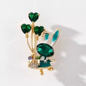 Новая брошь с милым зеленым кроликом, элегантный воздушный шар со стразами, индивидуальная мультяшная брошь для женщин, ювелирные изделия PD1072 зелёный