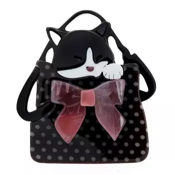 Новая брошь в виде милого кота в сумочке, модная акриловая булавка с изображением животных, бант и ювелирные изделия в виде котенка, высокое качество, NW 2023