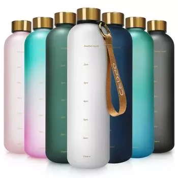 Новая бутылка для воды объемом 1 л с отметкой времени, не содержащая бисфенол-А, многоразовая, для фитнеса, спорта, отдыха на природе, путешествий, герметичная чашка для воды, матовый чайник 1000ml