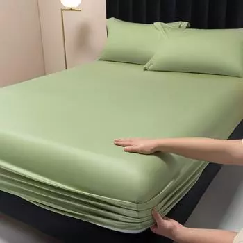 Новая цельная простыня из длинноволокнистого хлопка с 100 нитями, сплошной цвет, легкий роскошный защитный чехол для матраса 120*200cm