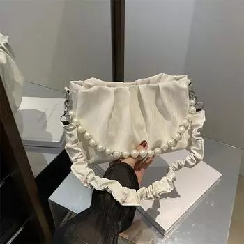 Новая цепная сумка-сумка с плиссировкой подмышкой через плечо Сумки и сумки белый