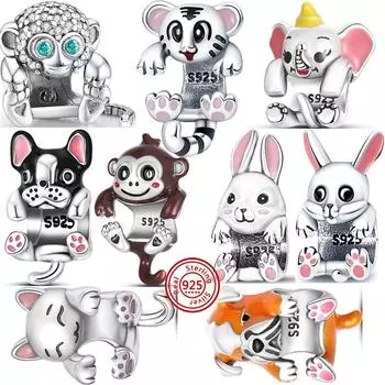 Новая цепочка для объятий из стерлингового серебра 925 пробы с изображением кролика, обезьяны, кошки, собаки, животного, милые бусины, подходят для оригинального браслета с подвесками для женщин, ювелирные изделия своими руками