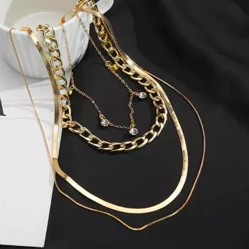 Новая цепочка для свитера, ожерелье из 4 предметов для девочек, элегантный комплект цепочек для свитера, ювелирные изделия, модное роскошное женское ожерелье с вырезом, пара пара золотой