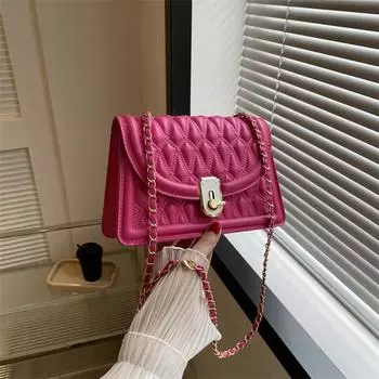 Новая цепочка с замком на модной вышивке нитью 2024 года, новая ранняя осень, однотонная повседневная корейская версия, модная маленькая квадратная сумка через плечо белый