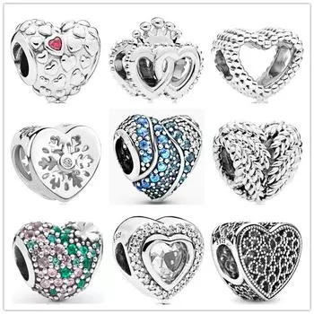 Новая цепочка со змеиным рисунком, открытое сверкающее сердце, очаровательные бусины, подходят для оригинального браслета, ювелирные изделия своими руками для женщин