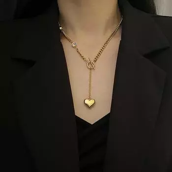 Новая цепочка «Волна воды» из титановой стали, женское ожерелье с подвеской в виде сердца, женское нишевое дизайнерское ожерелье в форме сердца, ювелирные изделия, удобные и универсальные серебряный