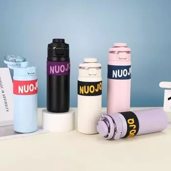 Новая чашка из нержавеющей стали с пружиной, большой емкости, с ручкой, термос с двумя чашками для питья, переносной спортивный чайник для улицы 660ml