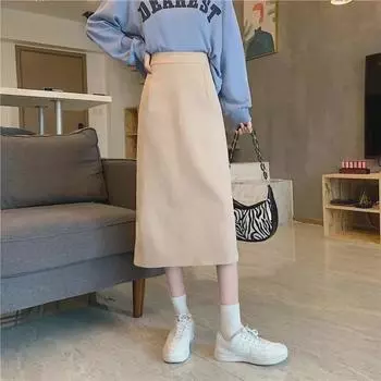 Новая черная юбка-миди А-силуэта с высокой талией — размер плюс, облегающая, в стиле учителя 3XL абрикосовый