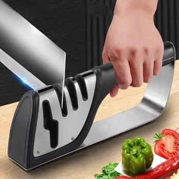 Новая четырехсекционная кухонная ручная точилка для ножей из нержавеющей стали, многофункциональная точильная головка для кухонных ножей и ножниц XXL красный