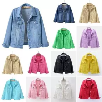 Новая цветная джинсовая куртка большого размера, женская короткая, корейский стиль, свободная куртка BF с длинным рукавом S белый