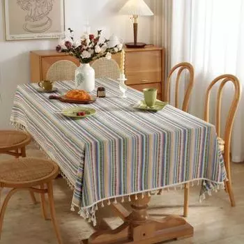 Новая цветная тканая полосатая скатерть с кисточками в этническом стиле, жаккардовая минималистичная скатерть для стола, украшение для рабочего стола, пылезащитная настольная ткань 60x60cm