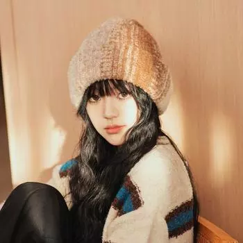 Новая цветопередача вязаная шапка, детская одежда плюшевая, приятная для кожи, утолщенная теплая крышка, модный тренд холодной шапки M56-58cm темно-коричневого