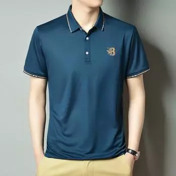 Короткий рукав однотонный вышитый топ мужской спортивный повседневный деловой поло мужская одежда подарок на лето осень M