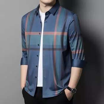 Новая деловая повседневная свежая полосатая бесшовная свободная рубашка осенняя модная рубашка с длинным рукавом M