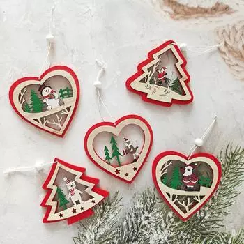 Новая деревянная подвеска на елку олень пожилой человек снеговик атмосферное украшение креативное двухслойное деревянное украшение