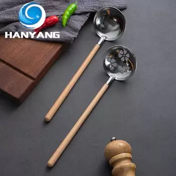 Новая деревянная ручка, ракушка для супа, сливная ложка из нержавеющей стали, мебельные принадлежности, ложка 01