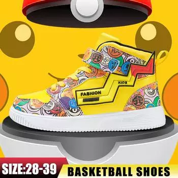 Новая детская баскетбольная обувь с высоким берцем в стиле аниме, повседневная детская обувь для скейтбординга, обувь для родителей и детей, размеры 28–39 28 чёрный