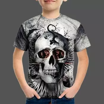 Новая детская футболка, одежда, футболка с 3D принтом черепа для мальчиков и девочек, летняя детская одежда, модная футболка, топы для мальчиков и девочек, футболки 100