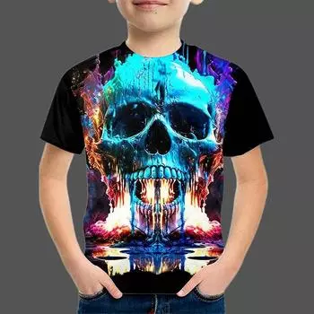 Новая детская футболка, одежда, футболка с 3D принтом черепа для мальчиков и девочек, летняя детская одежда, модная футболка, топы для мальчиков и девочек, футболки 100