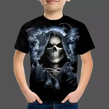 Новая детская футболка, одежда, футболка с 3D принтом черепа для мальчиков и девочек, летняя детская одежда, модная футболка, топы для мальчиков и девочек, футболки 170