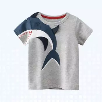 Новая детская футболка свободного покроя с принтом акулы для весны и лета, универсальная футболка с короткими рукавами 90cm серый